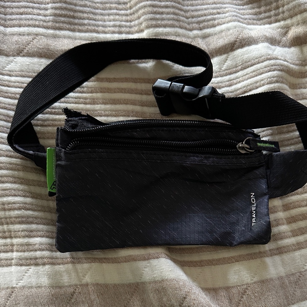 Travelon Black Belt Bag with Green Accent